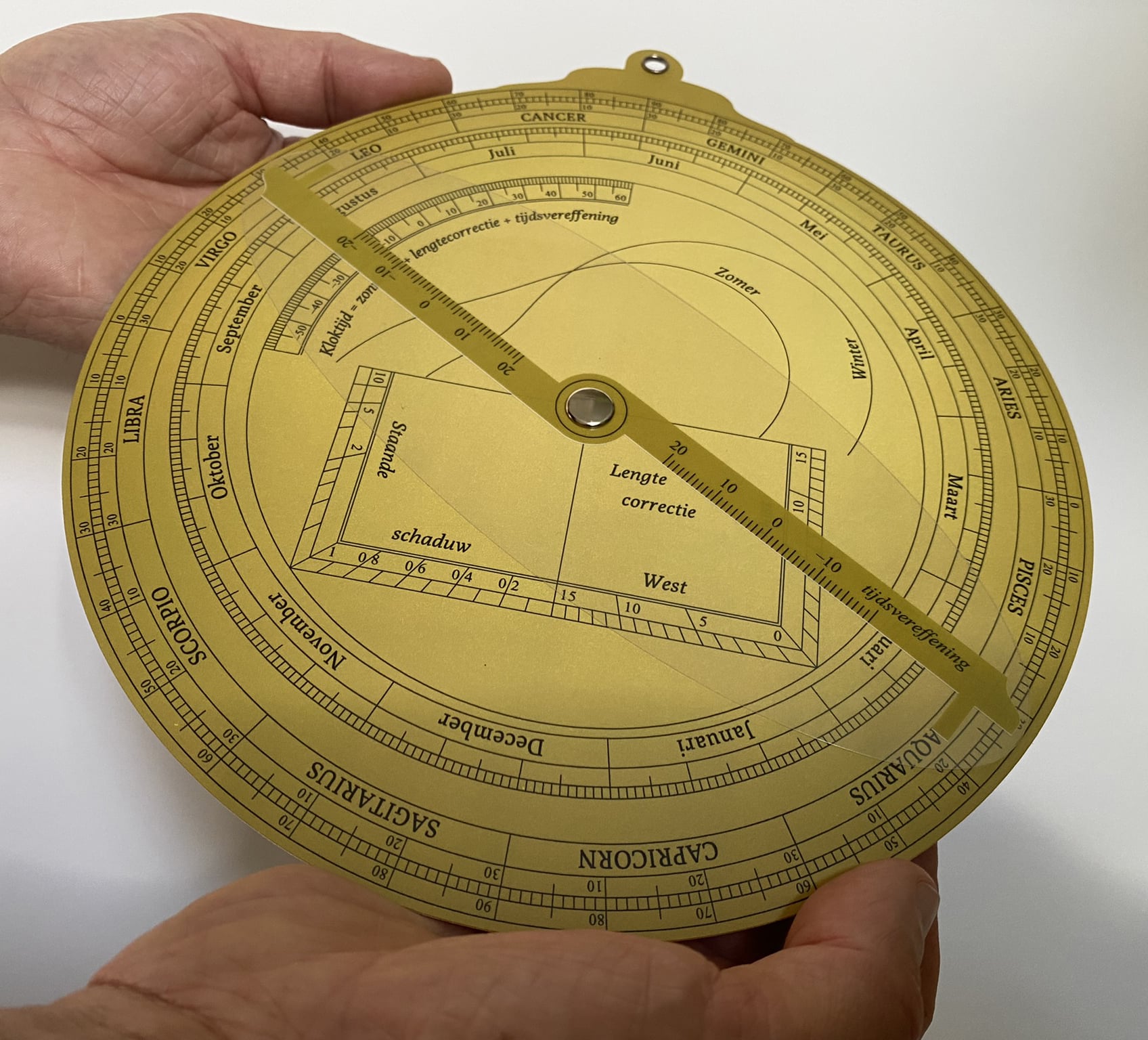 Achterkant van het astrolabium kunststof in de hand