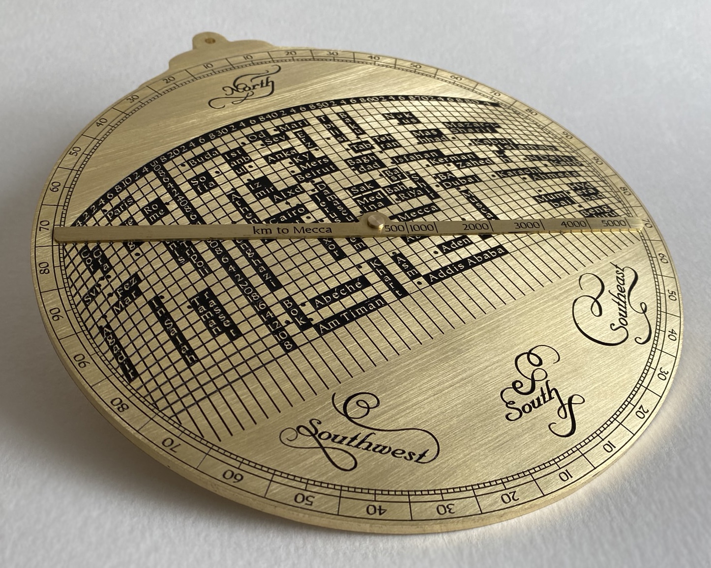 Qibla compass brass Zonnewijzer op maat